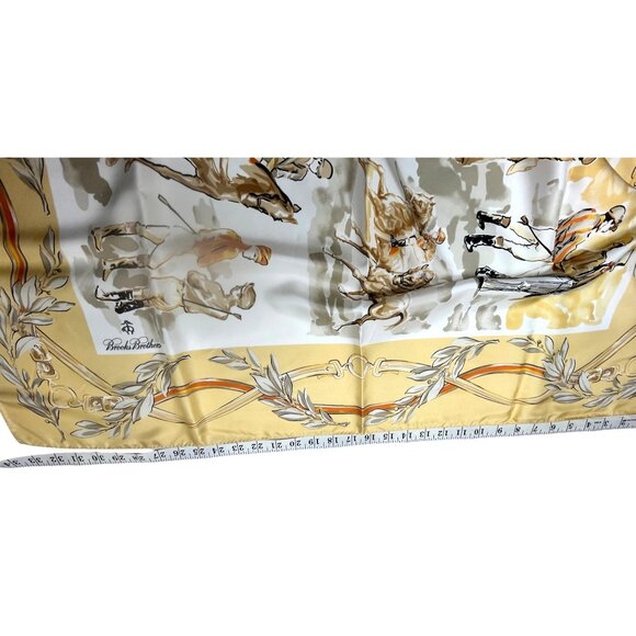 Brooks Brothers Equestrian Silk Scarf 34" Square Tan & White Gold Accents 55f - Picture 4 of 7